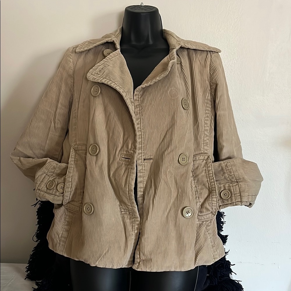 GAP Tan Pea Coat with Epaulettes and Lapels
